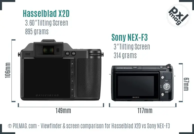 Hasselblad X2D vs Sony NEX-F3 Screen and Viewfinder comparison
