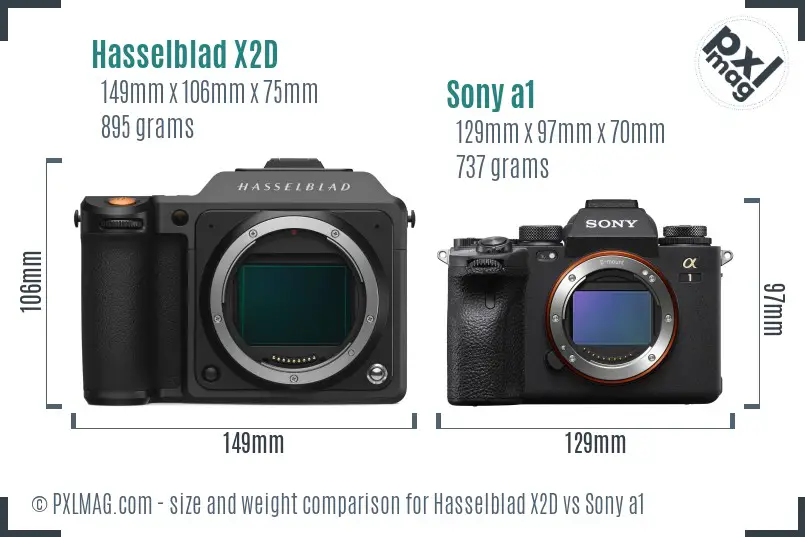 Hasselblad X2D vs Sony a1 size comparison