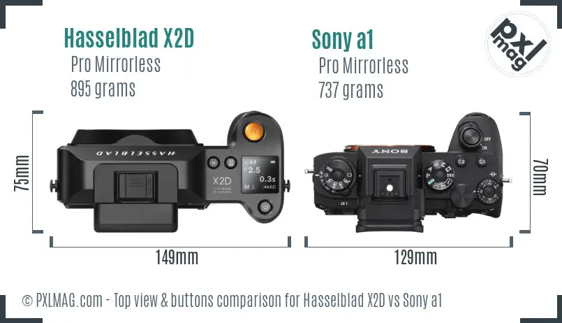 Hasselblad X2D vs Sony a1 top view buttons comparison