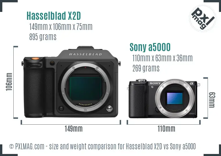 Hasselblad X2D vs Sony a5000 size comparison