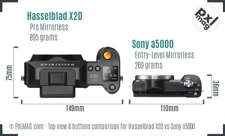 Hasselblad X2D vs Sony a5000 top view buttons comparison