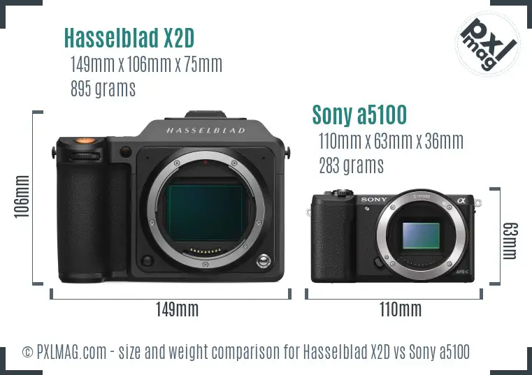 Hasselblad X2D vs Sony a5100 size comparison