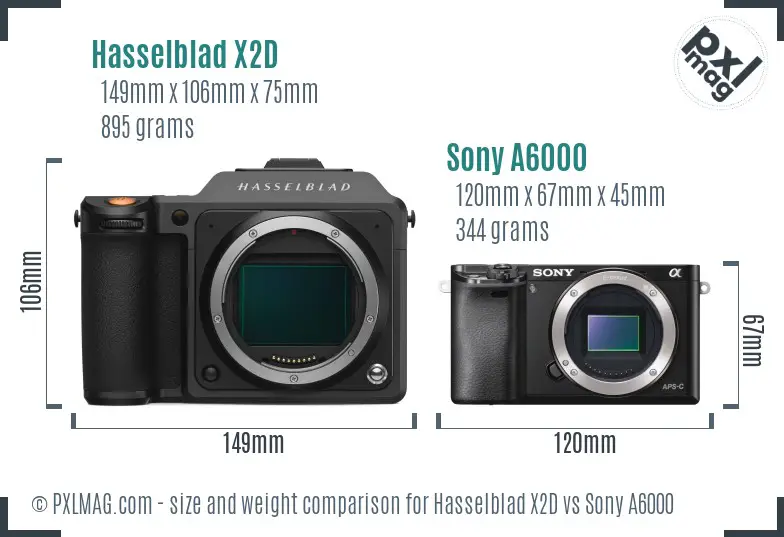 Hasselblad X2D vs Sony A6000 size comparison Hasselblad X2D vs Sony A6000 size comparison