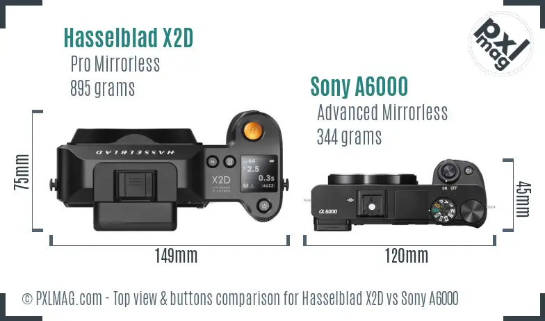 Hasselblad X2D vs Sony A6000 top view buttons comparison Hasselblad X2D vs Sony A6000 top view buttons comparison