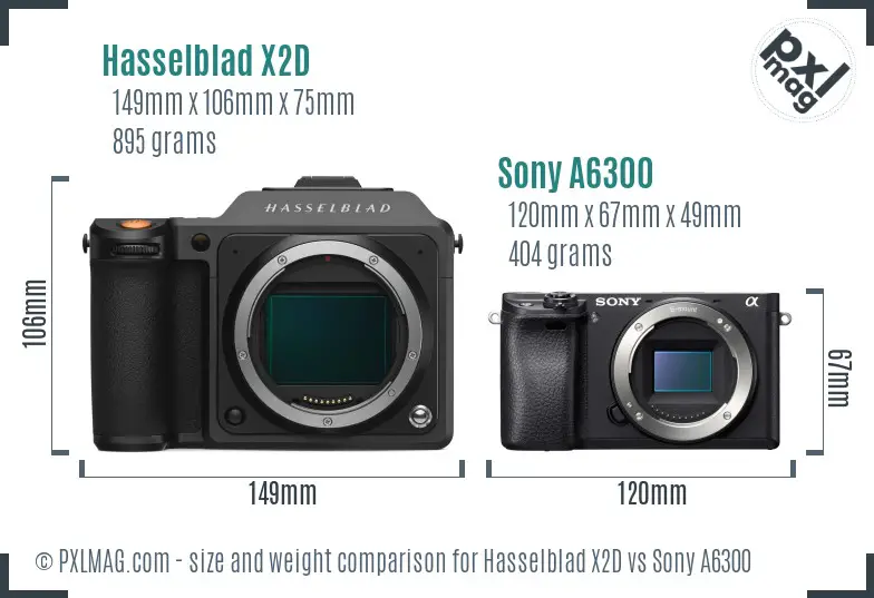Hasselblad X2D vs Sony A6300 size comparison