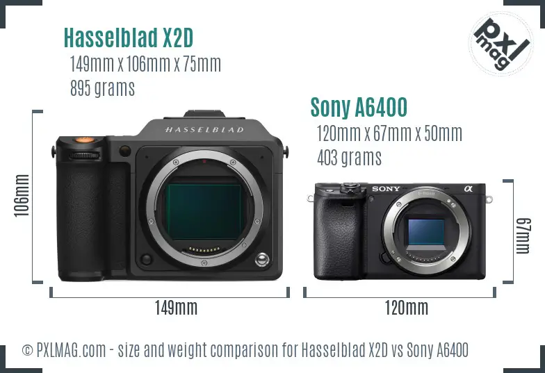 Hasselblad X2D vs Sony A6400 size comparison