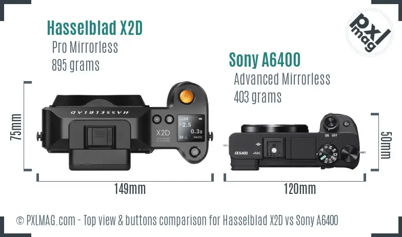 Hasselblad X2D vs Sony A6400 top view buttons comparison