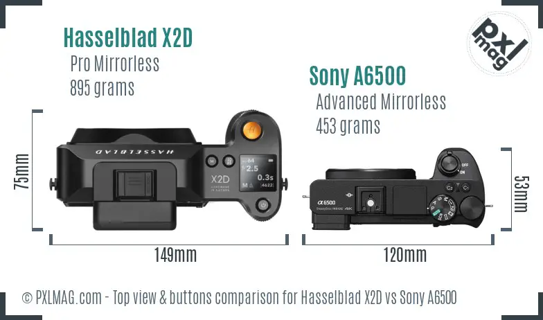 Hasselblad X2D vs Sony A6500 top view buttons comparison