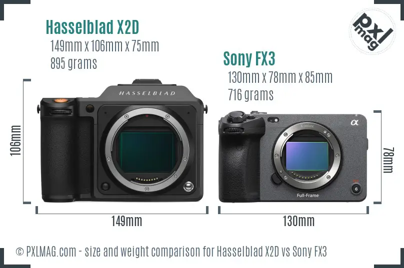 Hasselblad X2D vs Sony FX3 size comparison