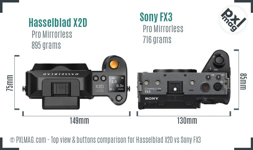 Hasselblad X2D vs Sony FX3 top view buttons comparison