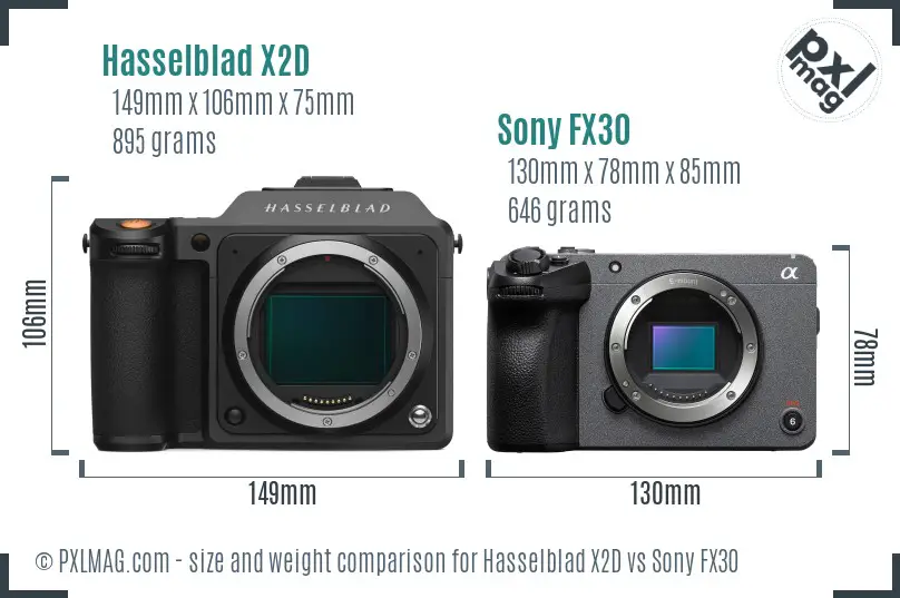 Hasselblad X2D vs Sony FX30 size comparison