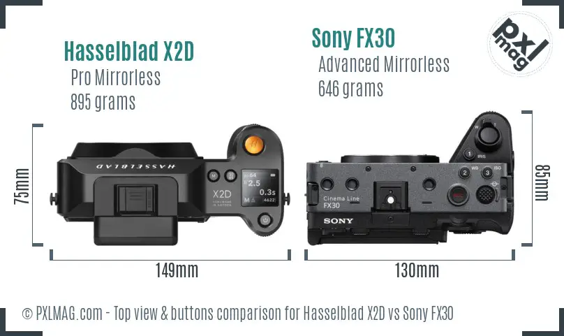 Hasselblad X2D vs Sony FX30 top view buttons comparison