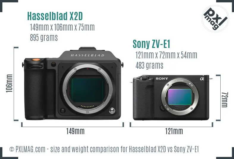 Hasselblad X2D vs Sony ZV-E1 size comparison