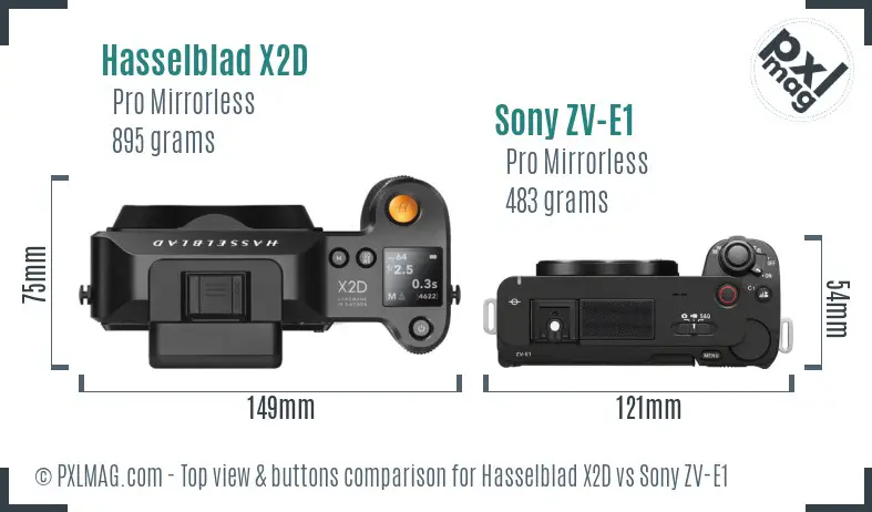 Hasselblad X2D vs Sony ZV-E1 top view buttons comparison