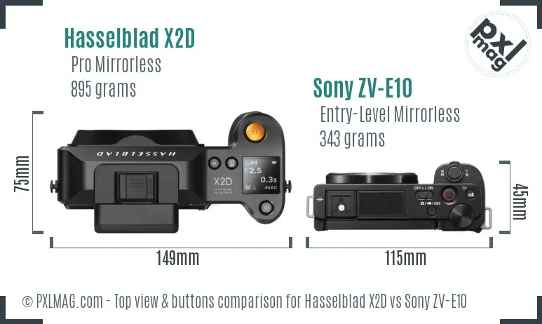 Hasselblad X2D vs Sony ZV-E10 top view buttons comparison