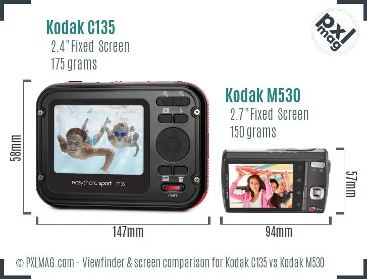 Kodak C135 vs Kodak M530 Screen and Viewfinder comparison