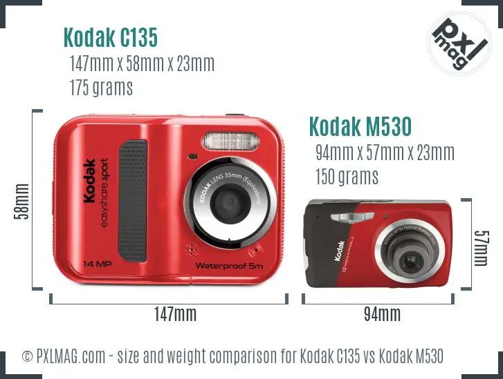 Kodak C135 vs Kodak M530 size comparison