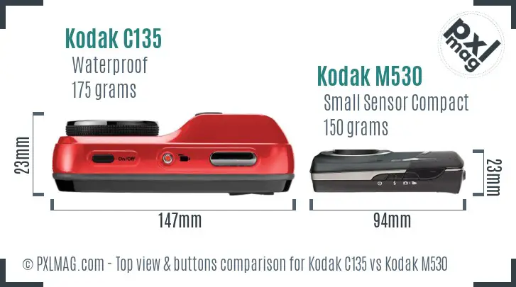 Kodak C135 vs Kodak M530 top view buttons comparison