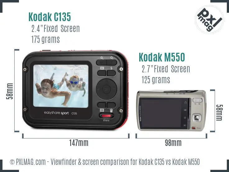 Kodak C135 vs Kodak M550 Screen and Viewfinder comparison