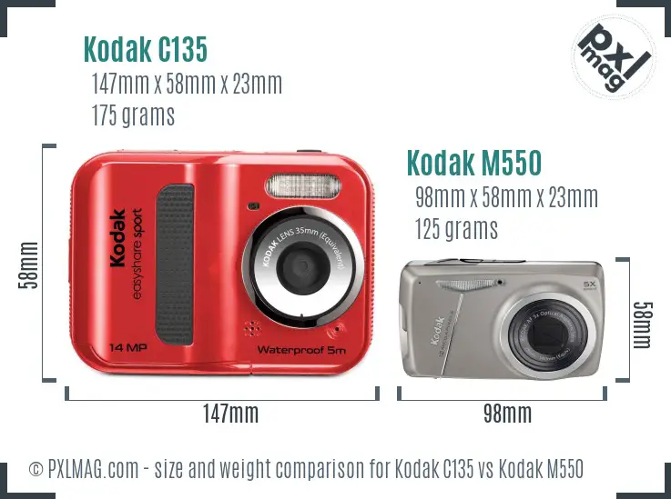 Kodak C135 vs Kodak M550 size comparison