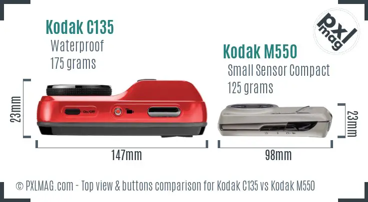 Kodak C135 vs Kodak M550 top view buttons comparison