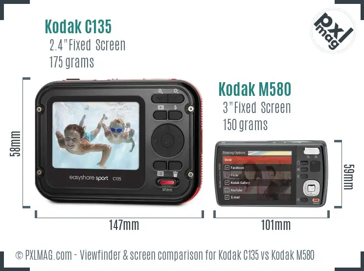 Kodak C135 vs Kodak M580 Screen and Viewfinder comparison Kodak C135 vs Kodak M580 Screen and Viewfinder comparison