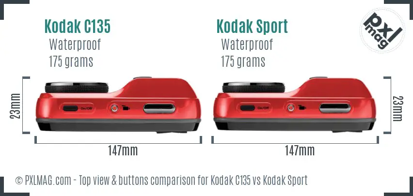 Kodak C135 vs Kodak Sport top view buttons comparison Kodak C135 vs Kodak Sport top view buttons comparison