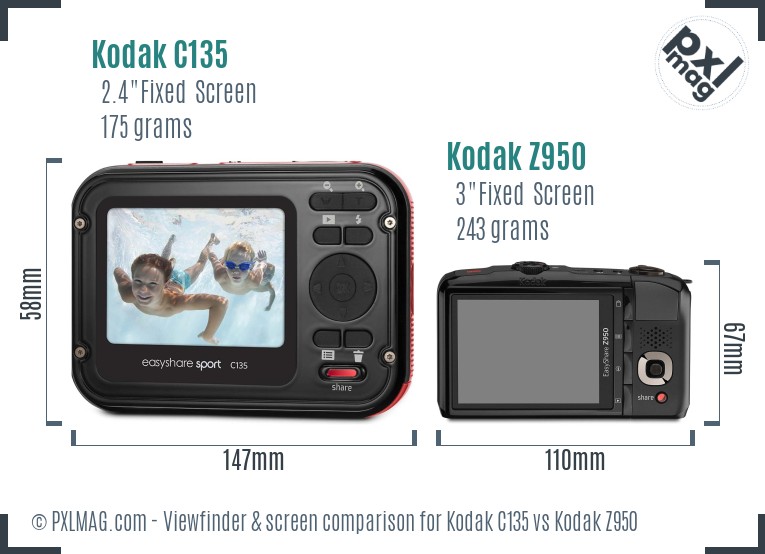 Kodak C135 vs Kodak Z950 Screen and Viewfinder comparison
