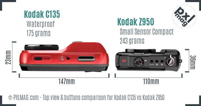 Kodak C135 vs Kodak Z950 top view buttons comparison