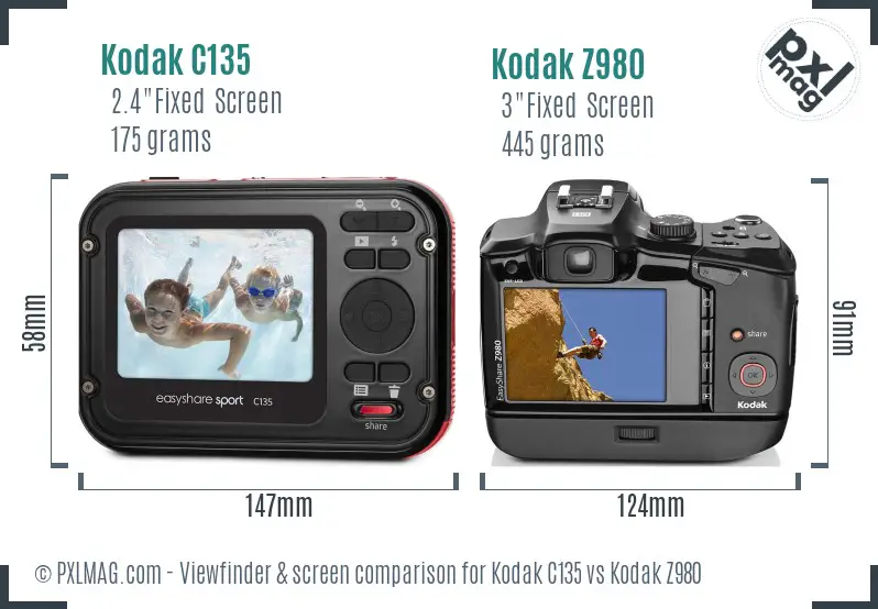 Kodak C135 vs Kodak Z980 Screen and Viewfinder comparison