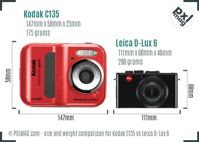 Size comparison: Kodak C135 vs Leica D-Lux 6