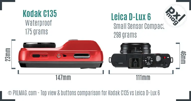 Top view control comparison: Kodak C135 vs Leica D-Lux 6