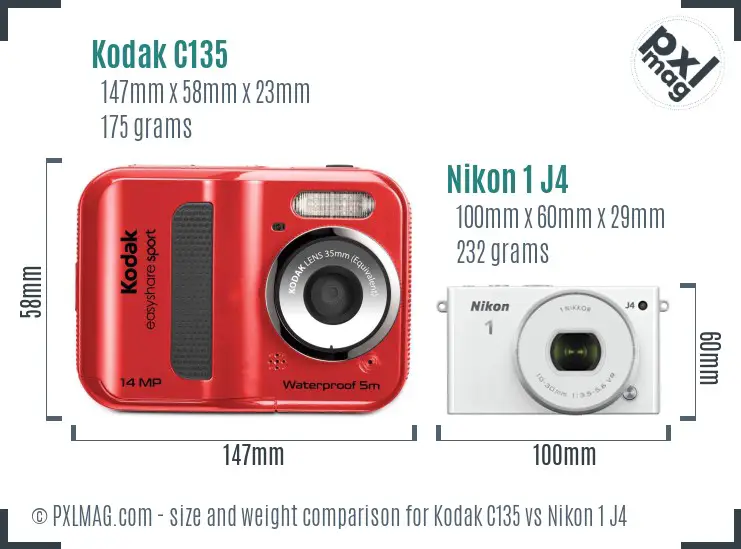 Kodak C135 vs Nikon 1 J4 size comparison