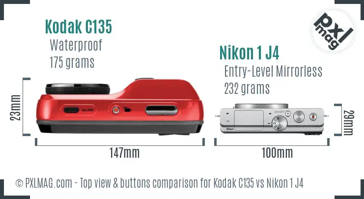 Kodak C135 vs Nikon 1 J4 top view buttons comparison