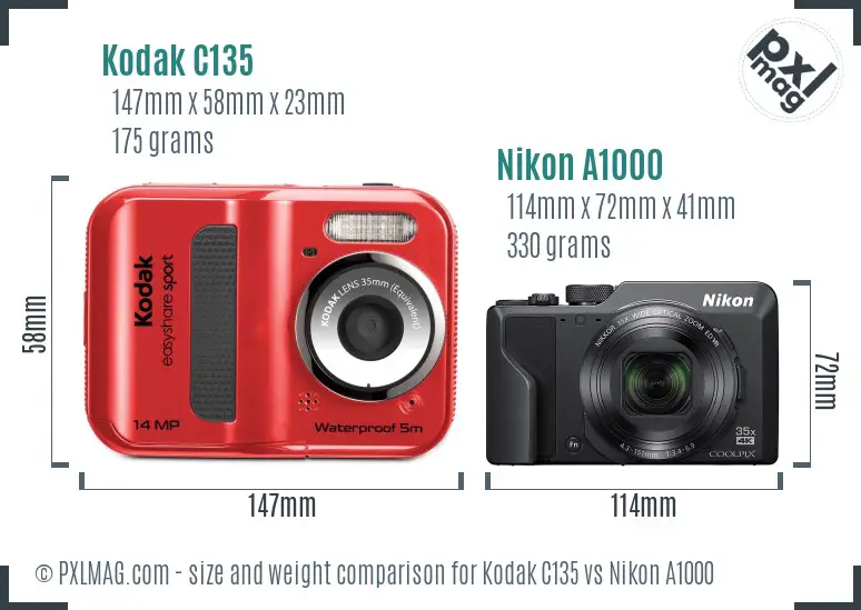 Kodak C135 vs Nikon A1000 size comparison