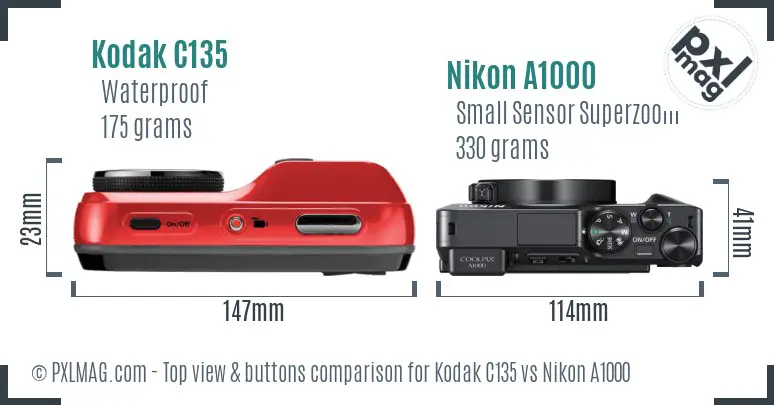 Kodak C135 vs Nikon A1000 top view buttons comparison