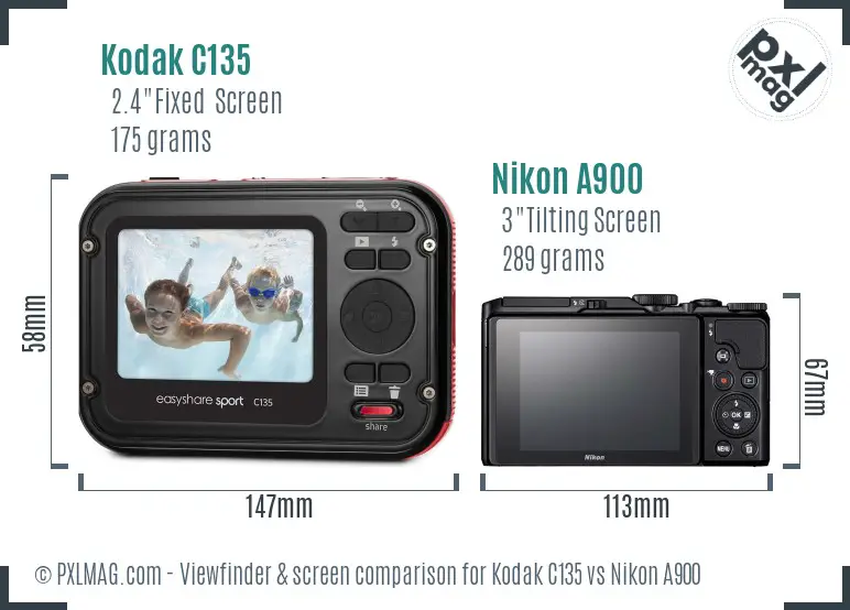 Kodak C135 vs Nikon A900 Screen and Viewfinder comparison