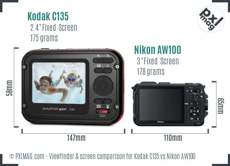 Kodak C135 vs Nikon AW100 Screen and Viewfinder comparison Kodak C135 vs Nikon AW100 Screen and Viewfinder comparison