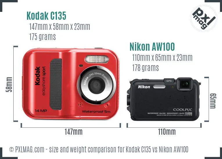 Kodak C135 vs Nikon AW100 size comparison Kodak C135 vs Nikon AW100 size comparison
