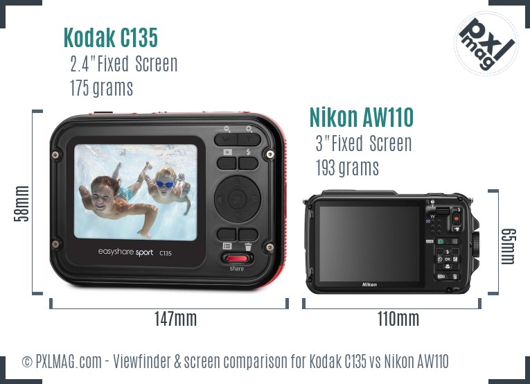 Kodak C135 vs Nikon AW110 Screen and Viewfinder comparison
