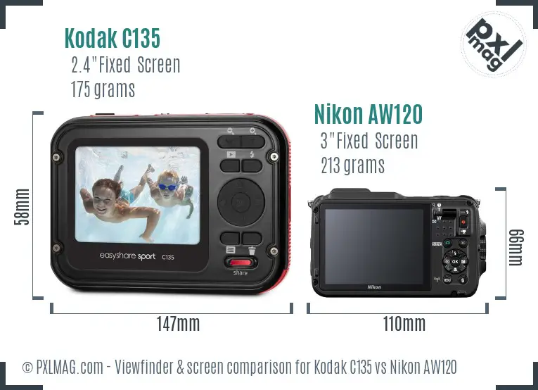 Kodak C135 vs Nikon AW120 Screen and Viewfinder comparison