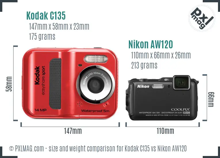 Kodak C135 vs Nikon AW120 size comparison