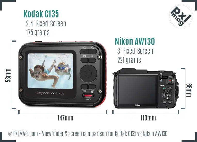 Kodak C135 vs Nikon AW130 Screen and Viewfinder comparison