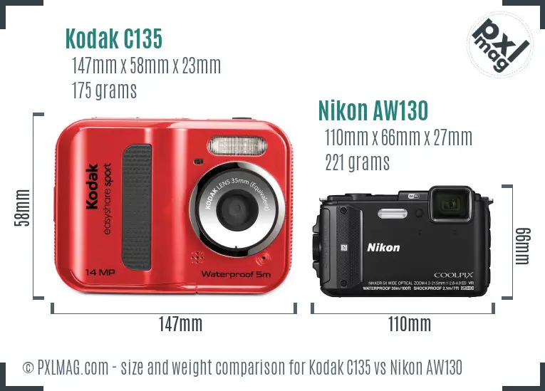 Kodak C135 vs Nikon AW130 size comparison