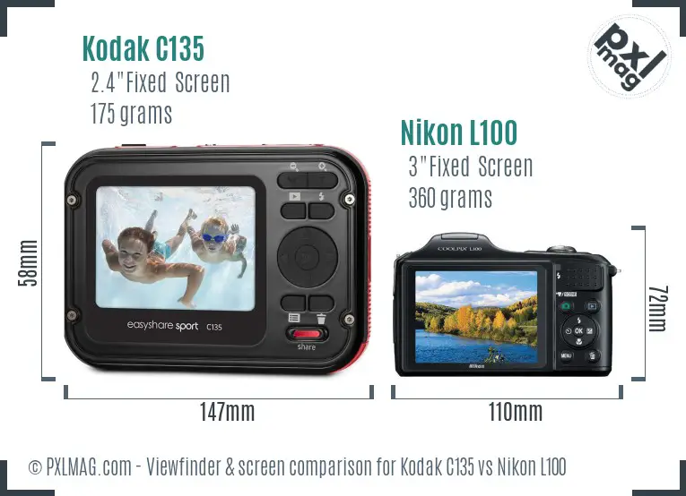 Kodak C135 vs Nikon L100 Screen and Viewfinder comparison