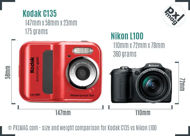 Kodak C135 vs Nikon L100 size comparison