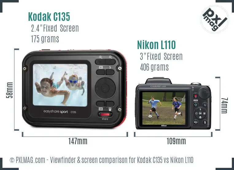 Kodak C135 vs Nikon L110 Screen and Viewfinder comparison