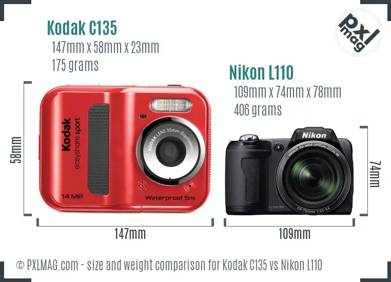 Kodak C135 vs Nikon L110 size comparison