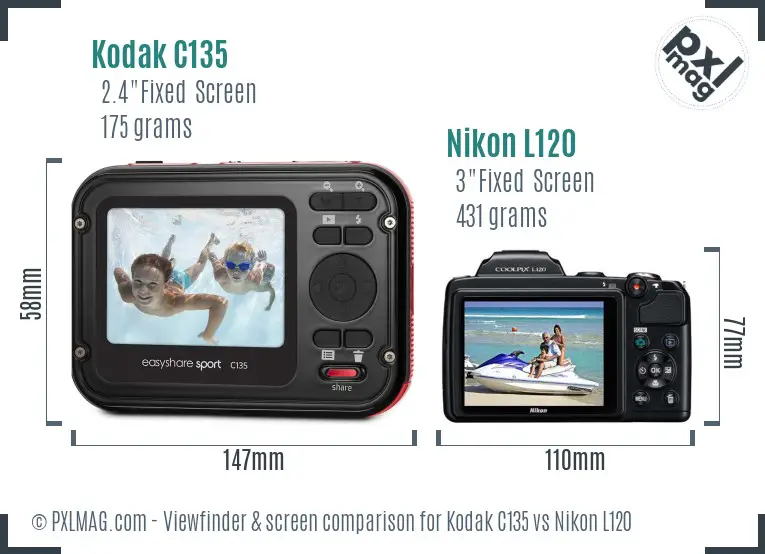 Kodak C135 vs Nikon L120 Screen and Viewfinder comparison