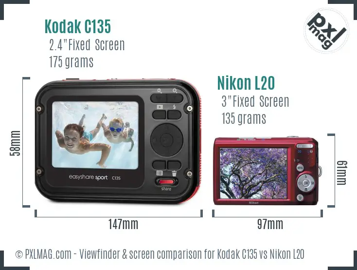 Kodak C135 vs Nikon L20 Screen and Viewfinder comparison Kodak C135 vs Nikon L20 Screen and Viewfinder comparison